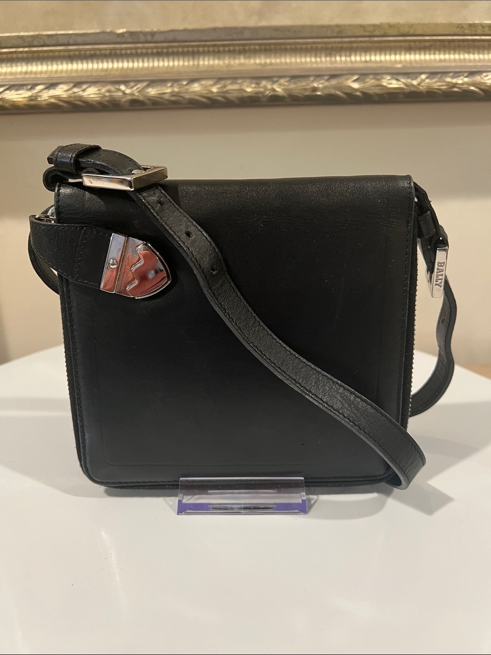 Bally Black Leather Organizer Wallet Crossbody Bag